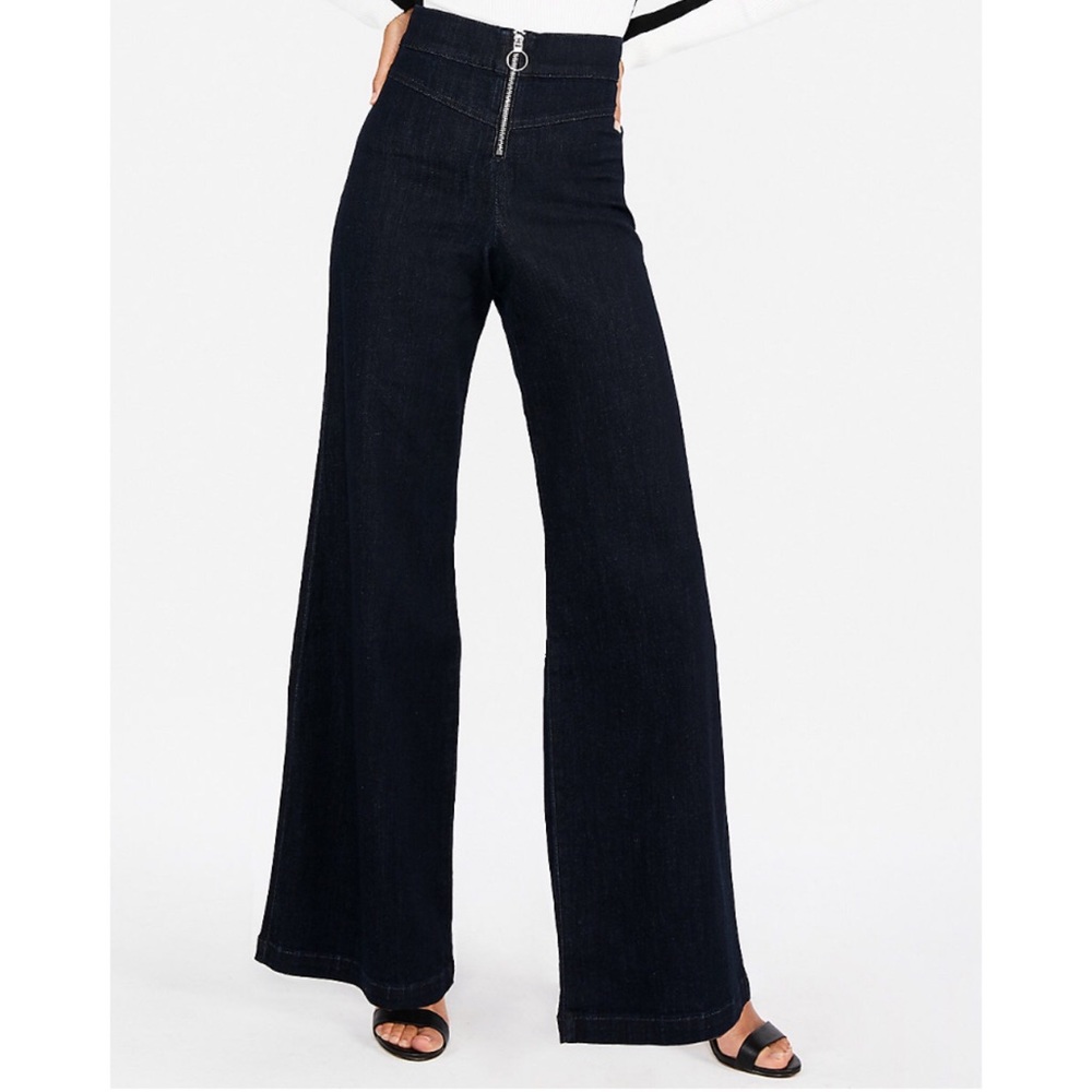 Express Women's Dark Blue Wide Leg Flare Jeans